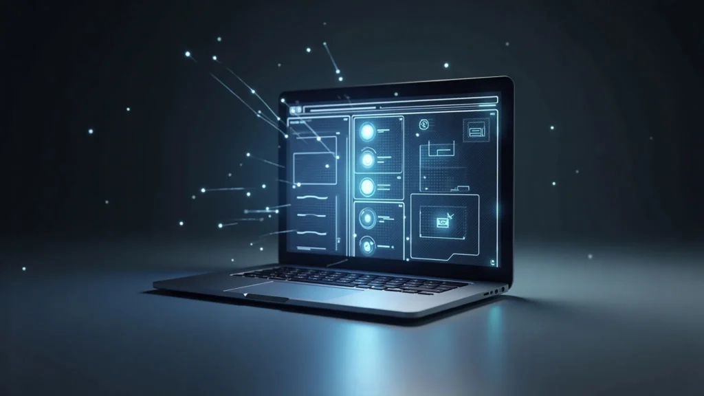 Laptop-Bildschirm mit Website-Wireframe zur Veranschaulichung von Website Kosten und Webprojekt-Planung
